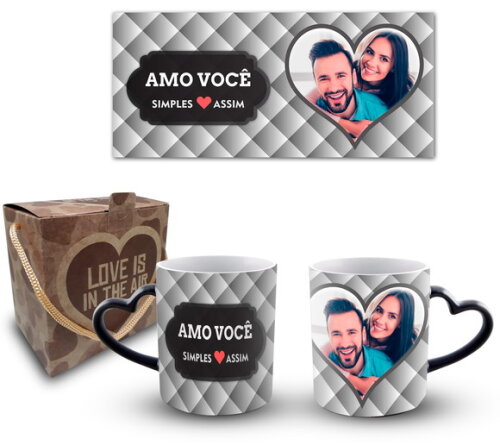 Caneca alça de coração Amo Você Simples Assim + Caixinha