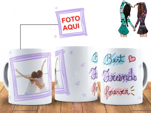 Caneca Amigas Best Friends com Foto + Caixinha Love