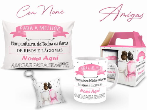 Caneca Amigas para Presente + Kit com Nome Personalizado