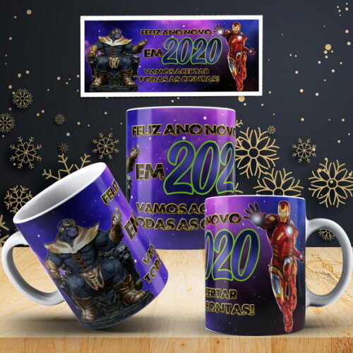 Caneca Ano Novo Vingadores Reveillon 2020 + Caixinha