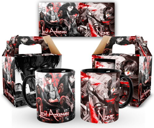 Caneca Attack On Titan Levi Ackerman com Nome + Caixinha