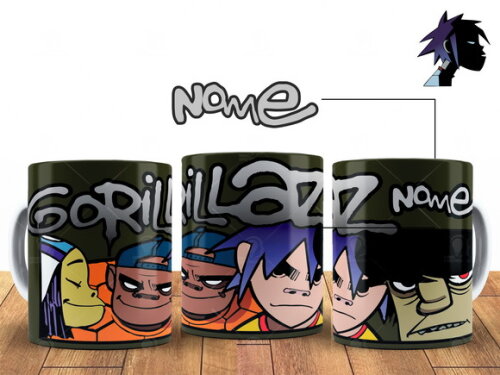 Caneca Banda Rock Gorillaz Personalize com seu Nome