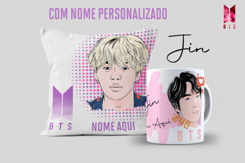 Caneca BTS Jin + Almofada Personalizada com Nome