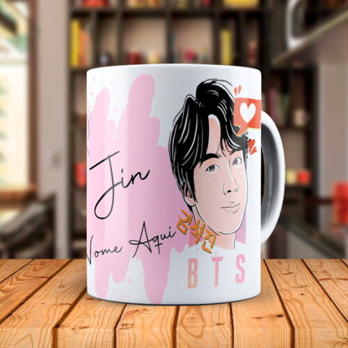 Caneca BTS Jin + Almofada Personalizada com Nome