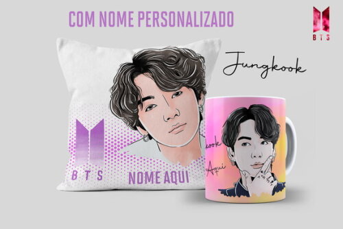 Caneca Bts Jungkook + Almofada Personalizada com Nome
