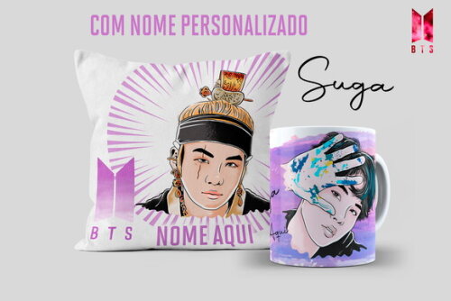 Caneca BTS Suga + Almofada Personalizada com Nome