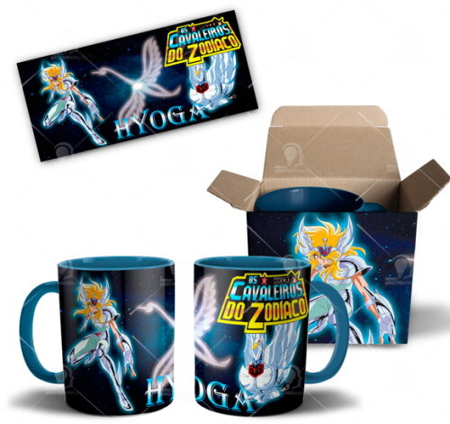 Caneca Cavaleiros do Zodíaco Hyoga de Cisne + Caixinha