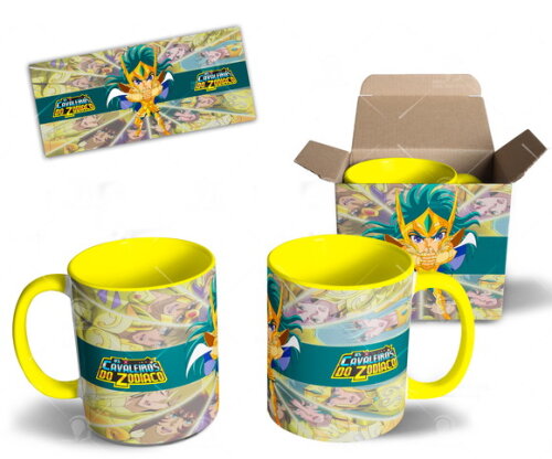 Caneca Coleção Cavaleiros de Ouro Signo Aquário + Caixinha