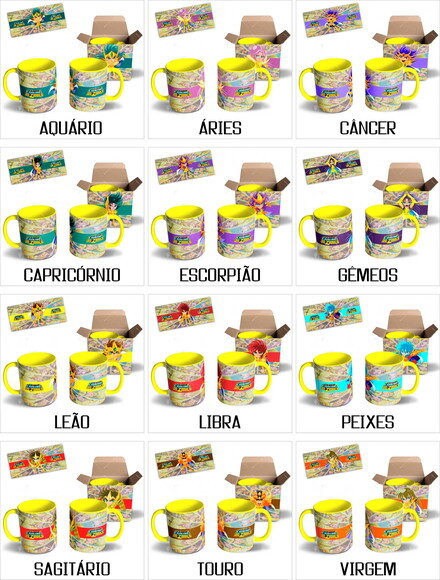 Caneca Coleção Cavaleiros de Ouro Signo Aquário + Caixinha