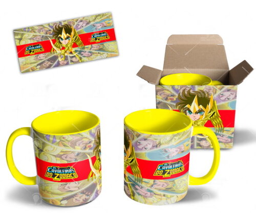Caneca Coleção Cavaleiros de Ouro Signo Sagitário + Caixa