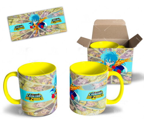 Caneca Coleção Cavaleiros de Ouro Signo Peixes + Caixa