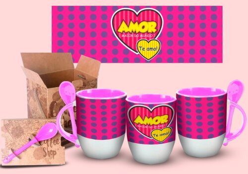 Caneca Com Colher Personalizada Amor Maior do Mundo Te Amo!!