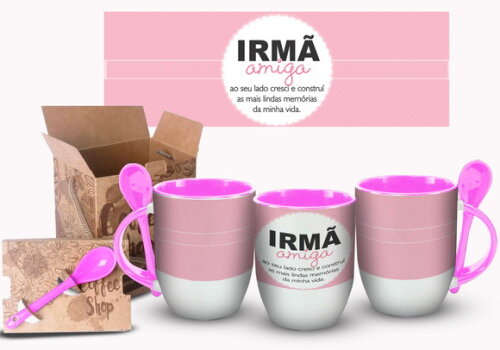 Caneca Com Colher Personalizada Irmã Minha AMiga + Caixinha