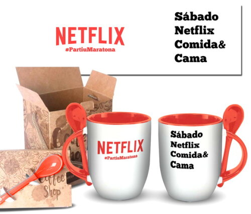 Caneca Com Colher Personalizada Netflix Frases...+ Cx 01