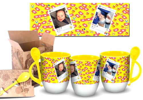 Caneca Com Colher Personalizado Mosaico Instagram 2 Fotos