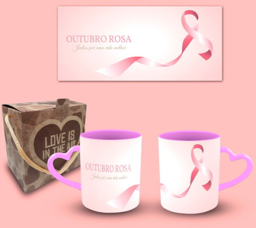 Caneca Coração Personalizada Outubro Rosa Câncer De Mama #01