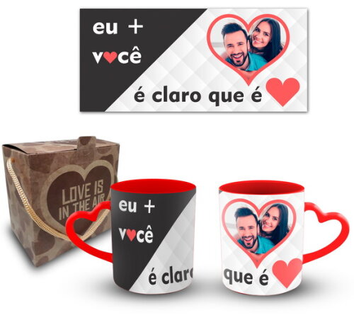 Caneca Coração Eu + Você é Amor com Foto + Caixinha 1 unidad