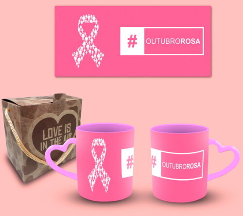 Caneca Coração Personalizada Outubro Rosa Câncer De Mama #02