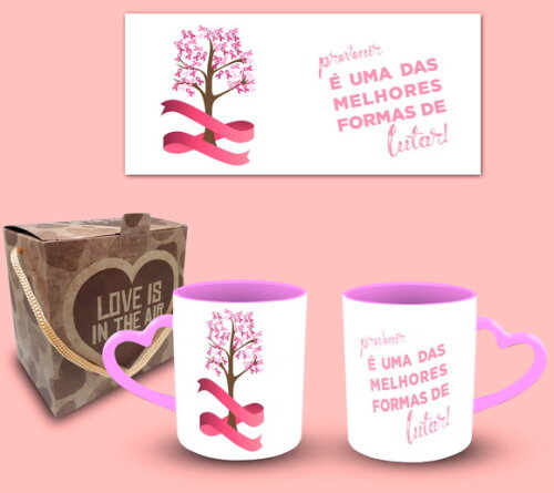 Caneca Coração Personalizada Outubro Rosa Câncer De Mama #04