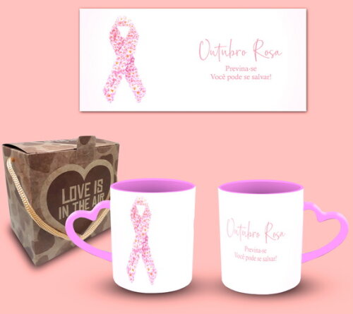 Caneca Coração Personalizada Outubro Rosa Câncer De Mama #05