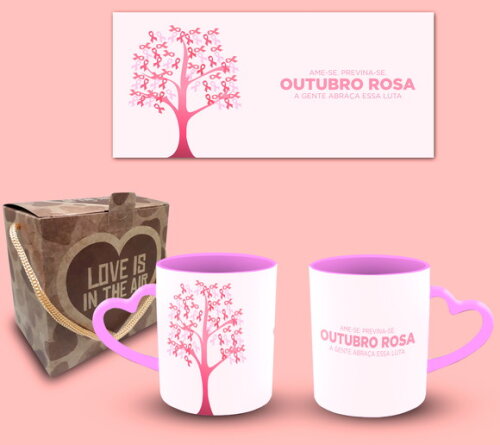 Caneca Coração Personalizada Outubro Rosa Câncer De Mama #03