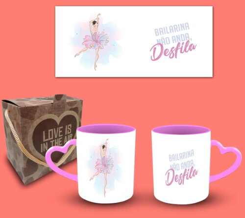 Caneca Coração Personalizada Profissão Bailarina + Cx #7