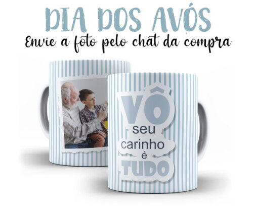 Caneca Dia dos Avós Vô Seu Carinho com Foto + Caixinha