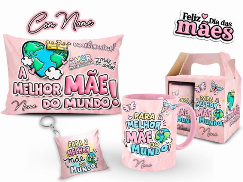 Caneca Dia das Mães Melhor Mãe + Kit Personalizado com Nome