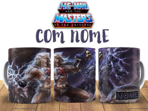Caneca Desenho He-man vs Esqueleto com Nome