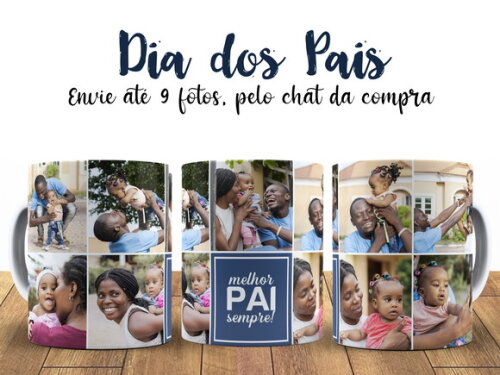 Caneca Dia dos Pais com 9 fotos + Caixinha