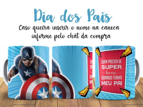 Caneca Dia dos Pais Heróis Capitão América + Caixinha