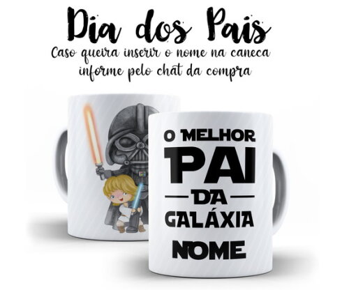 Caneca Dia dos Pais Darth Vader Star Wars com nome + Caixa
