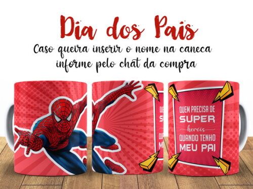 Caneca Dia dos Pais Heróis Homem Aranha + Caixinha