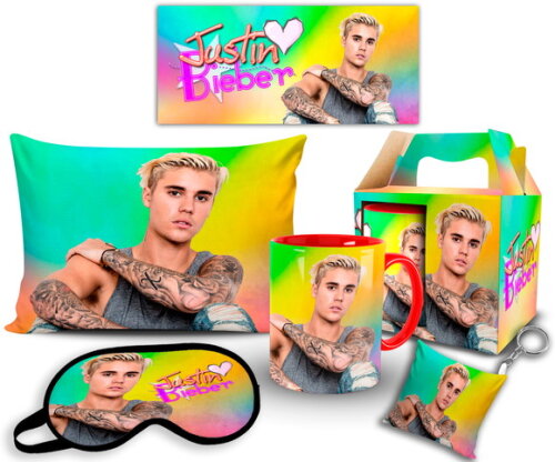 Caneca E Almofada + Kit Personalizado Justin Bieber + Caixa