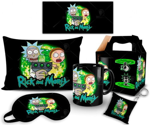 Caneca E Almofada + Kit Personalizado Rick E Morty + Caixa