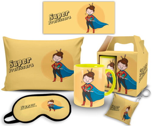 Caneca E Almofada + Kit Personalizado Super Professora + Cx