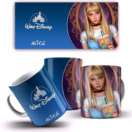 Caneca E Almofada Disney Princesa Moderna Alice + Caixa