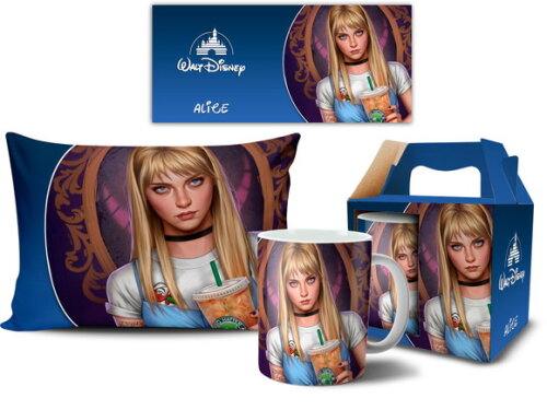 Caneca E Almofada Disney Princesa Moderna Alice + Caixa