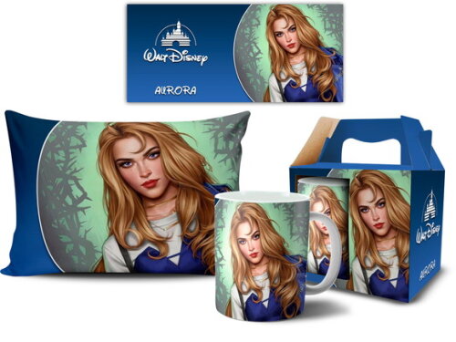 Caneca E Almofada Disney Princesa Moderna Aurora + Caixa