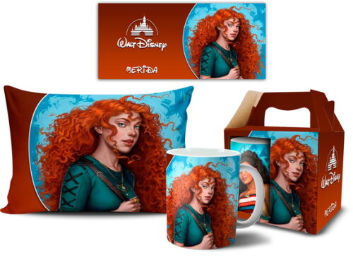 Caneca E Almofada Disney Princesa Moderna Merida + Caixa