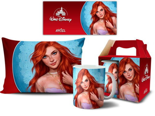 Caneca E Almofada Disney Princesa Sereia Ariel + Caixa