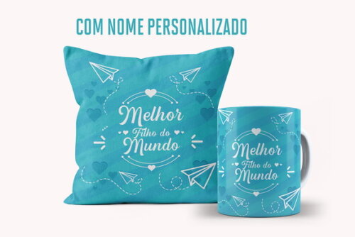 Caneca e Almofada Personalizada Melhor Filho do Mundo