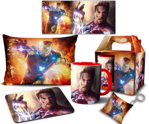 Caneca E Almofada Vingadores Homem De Ferro + Kit Caixinha