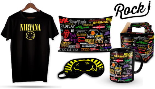 Caneca e Camiseta + Kit Bandas de Rock Nirvana -Md 04