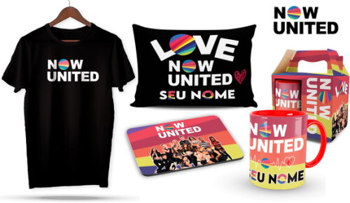 Caneca e Camiseta + Kit Now United com Nome - Mod 002