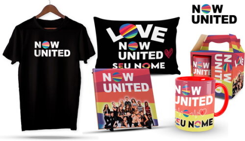 Caneca e Camiseta + Kit Now United com Nome - Mod 005