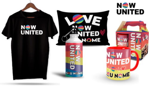 Caneca e Camiseta + Kit Now United com Nome - Mod 004