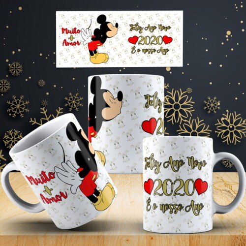 Caneca Feliz Ano Novo Reveillon Amor Minnie E Mickey 2020