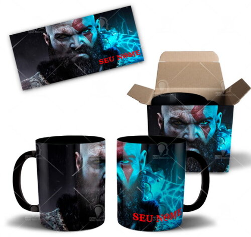 Caneca Jogo God Of War Kratos com Nome + Caixinha - Mod 002