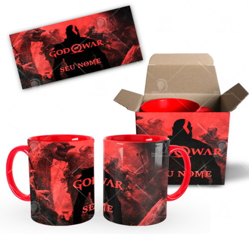Caneca Jogo God Of War Kratos com Nome + Caixinha - Mod 003
